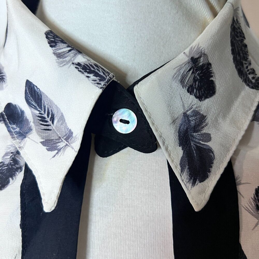 Grethel Womens 100% Silk Feather Print Blouson Dress Sz M Twee Office Artsy Y2K - Picture 5 of 13